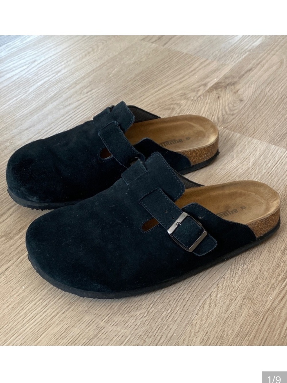 Aquatherm Black Suede Clogs Cork Footbed Slip On Mule Size 8